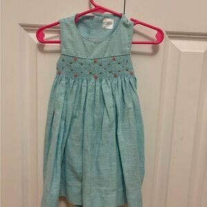 Edgehill Collection Aqua Kids Dress with Embroidery